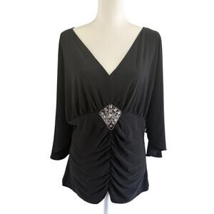 Vintage Y2K Metrostyle Dolman Sleeve Ruched Rhinestone Top Size Large